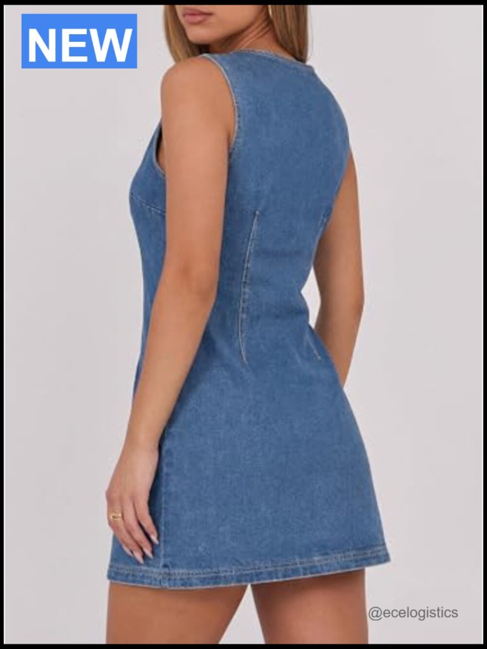 Sleeveless V-Neck A-Line Casual Mini Denim Dress Women Summer Jean - Picture 2 of 7